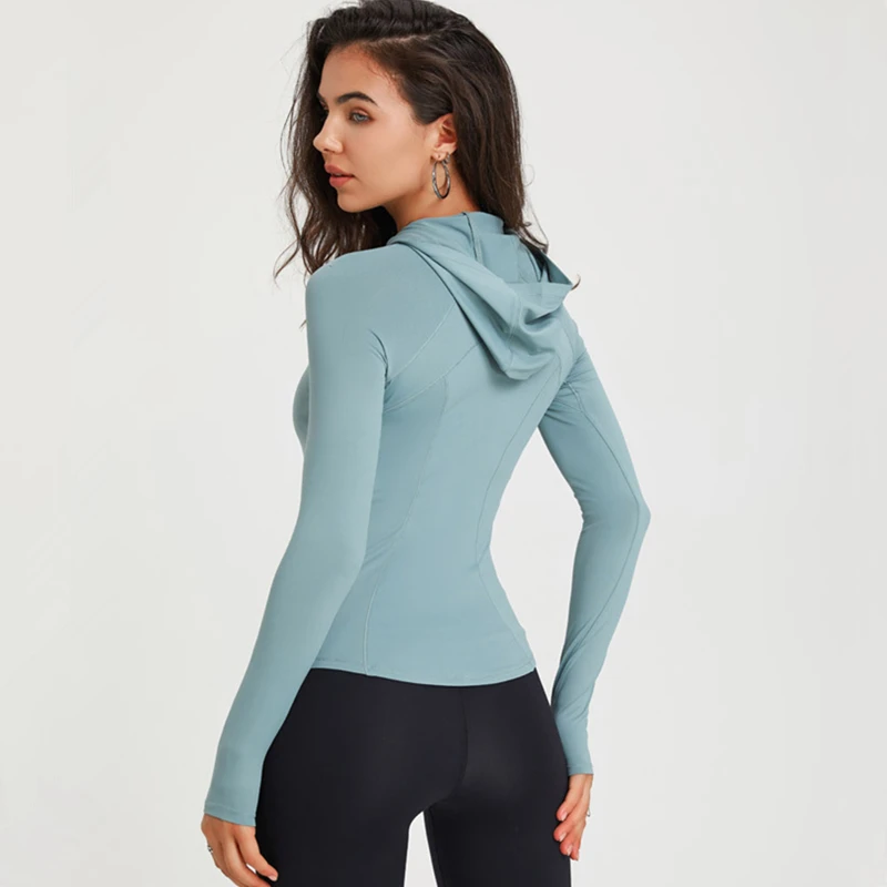 Autumn Women Sport Hoodies Slim Yoga Shirt Long Sleeve T-shirt Elastic Running Sweatshirt Quick Dry Gym Fitness Hooded Top Femme