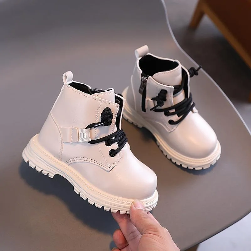 

Children's Boots 2024 Autumn/winter New Artificial Leather Comfortable Non Slip Lace Up Platform Zipper Cold Proof Ankle Boots
