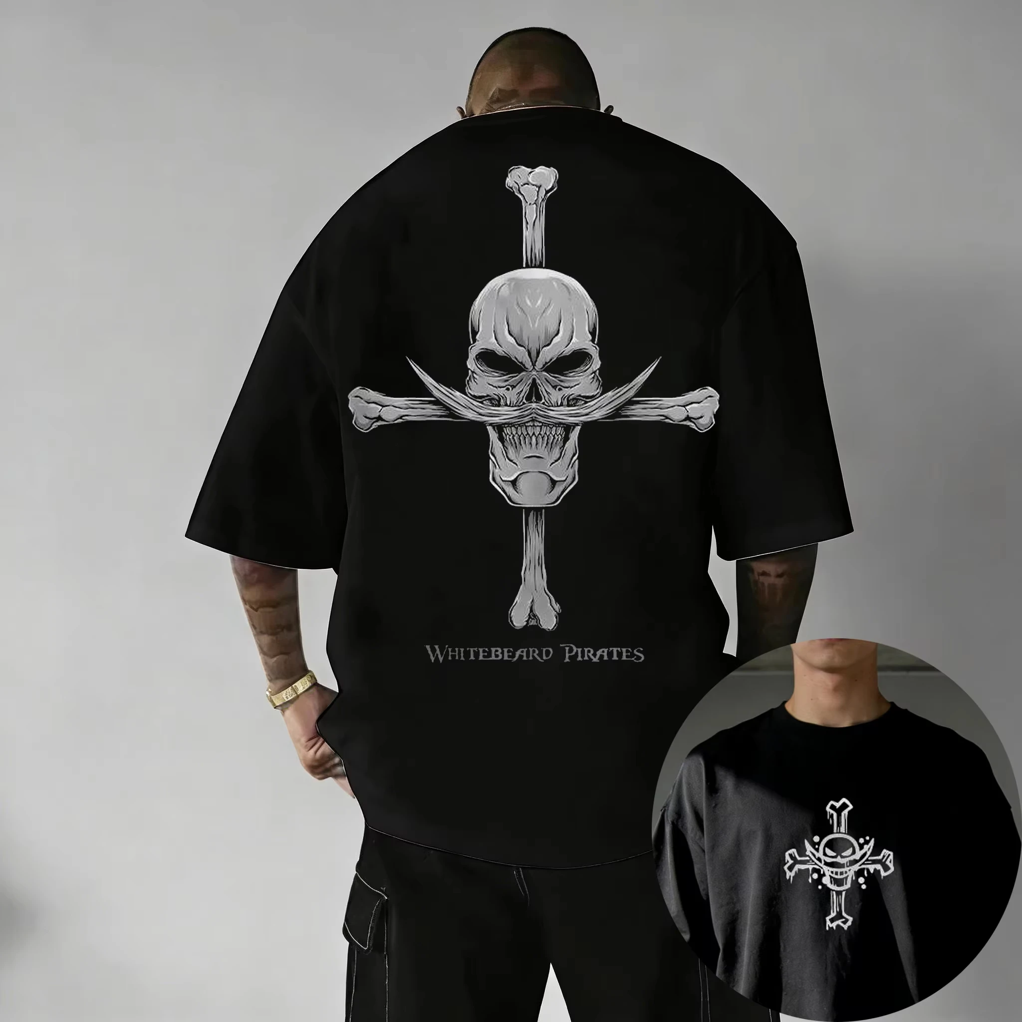 One Piece Whitebeard Pirates Print T-Shirt Sommer Anime Herren Damen 2026 Kurzarm Retro Harajuku Y2K Streetwear Tee Tops