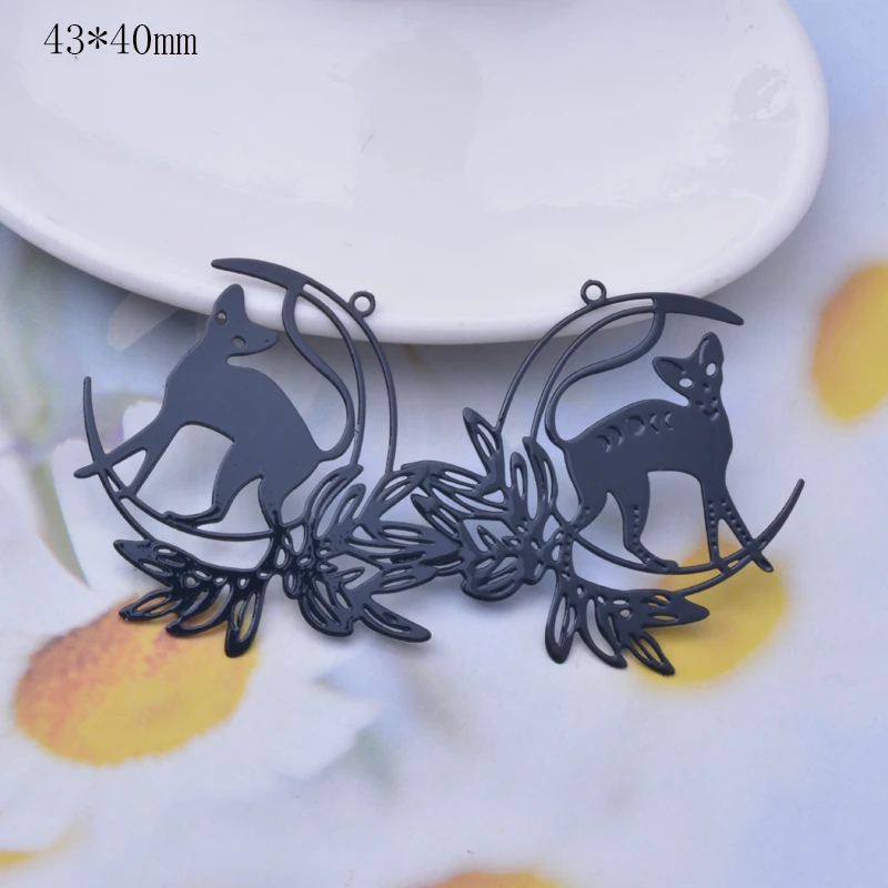10 Stück Metall-Messing-Mond- und Katzenanhänger, schwarze dünne Anhänger für DIY-Schmuckherstellung, Ohrring-Zubehör – Detail 8