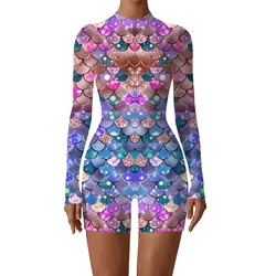 Women Multicolour Fish Scale Armour Jumpsuit Outfits Sexy Mermaid Bodysuit Nightclub Party Cosplay Lady Rompers Clothing