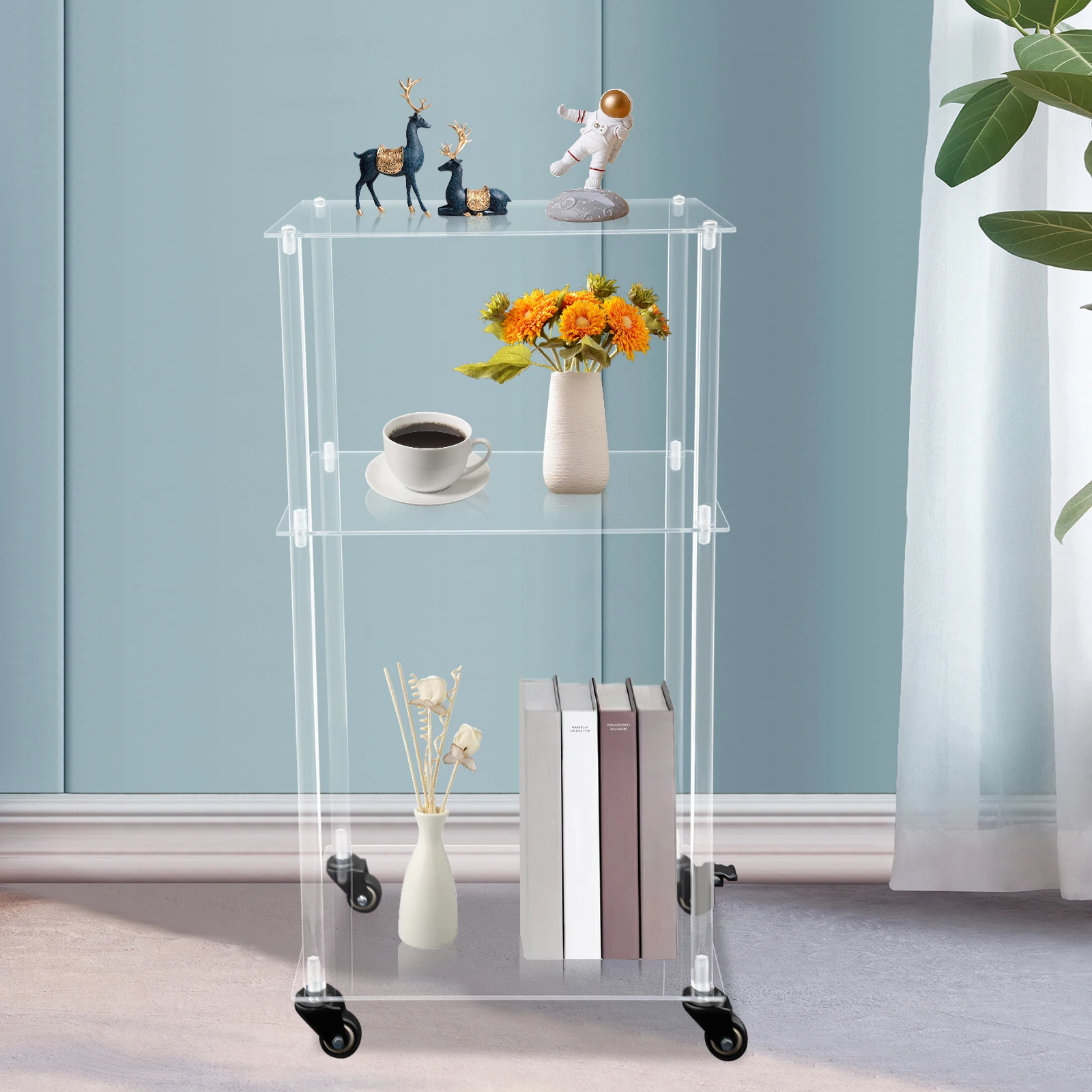 3 طبقات حامل طابعة أكريليك منظم تخزين طاولة الطابعة لسطح المكتب وتحت المكتب حامل الطابعة المتداول متعدد الوظائف