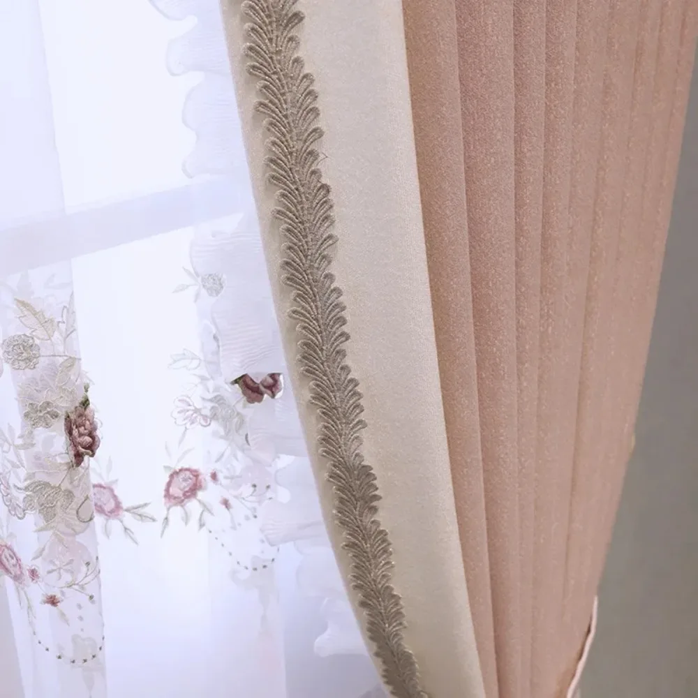 Girl Korean Luxury Bedroom Curtains Warm Pink Princess Style Light Luxury Atmosphere Blackout Cloth French Moonlight