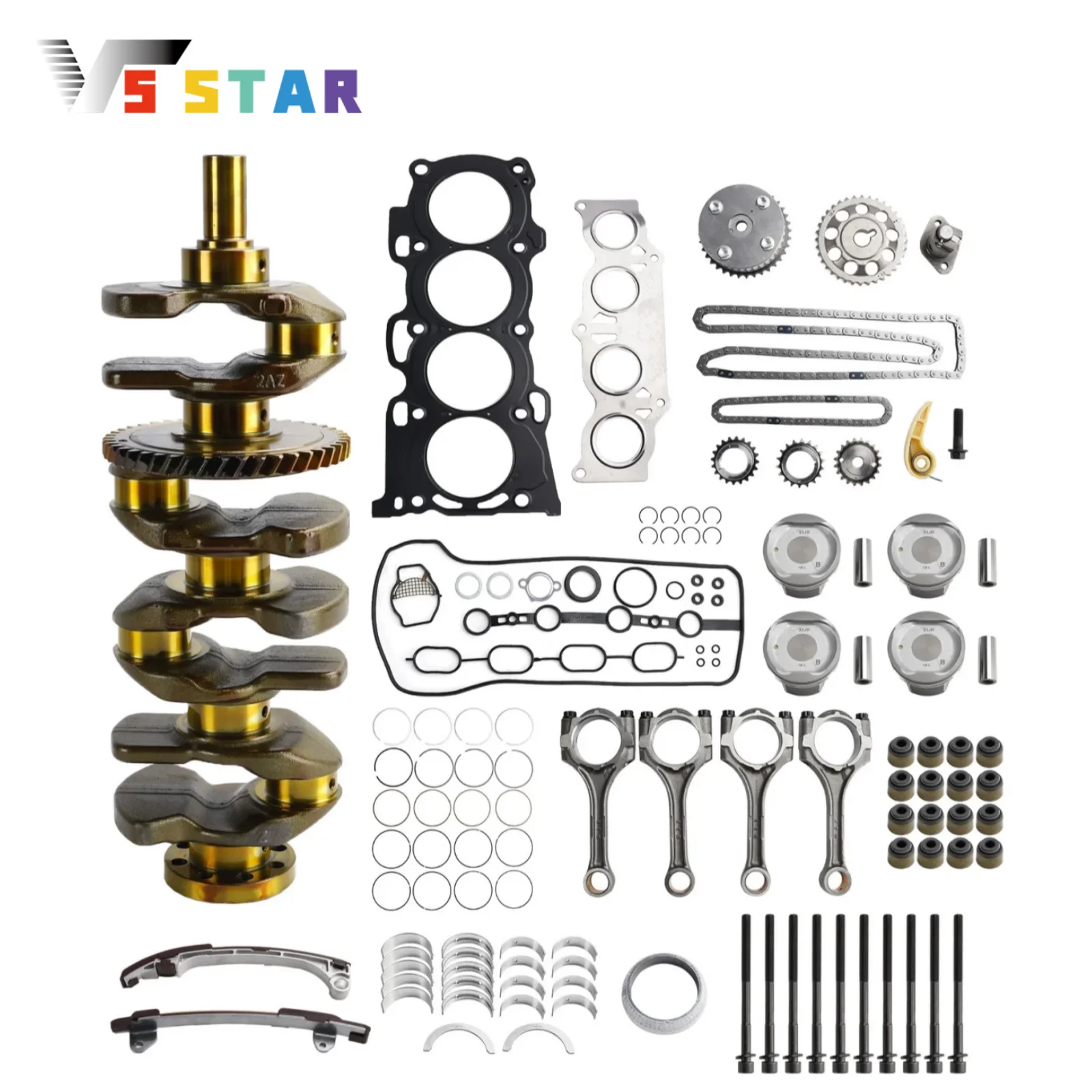 

2AZ-FE 2.4L Engine Overhaul Rebuild Kit with Crankshaft Rods Timing Kit For 2001-2007 Toyota Highlander 2005-2010 Scion tC