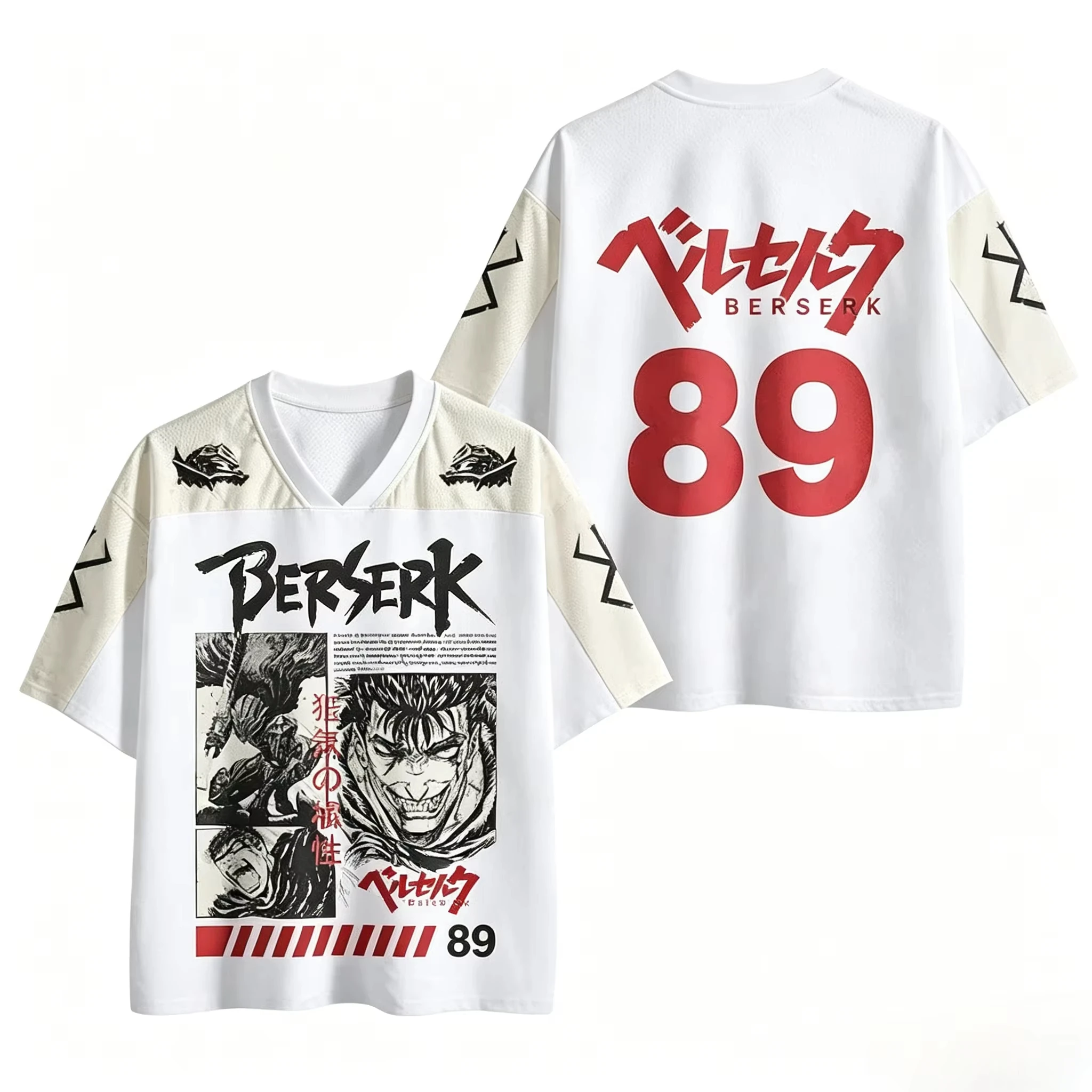 Berserk Anime Number 89 Graphic Mesh Jersey V Neck Short Sleeve Loose Unisex Streetwear Sports Tee For Men Women