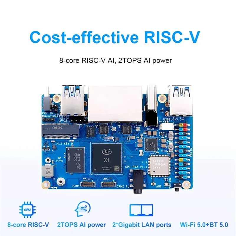 

TA-For Orange Pi RV2 Single Board DDR4 8-Core RISC-V 2TOPS AI CPU Wifi BT5.0 Mini PC Board 2G
