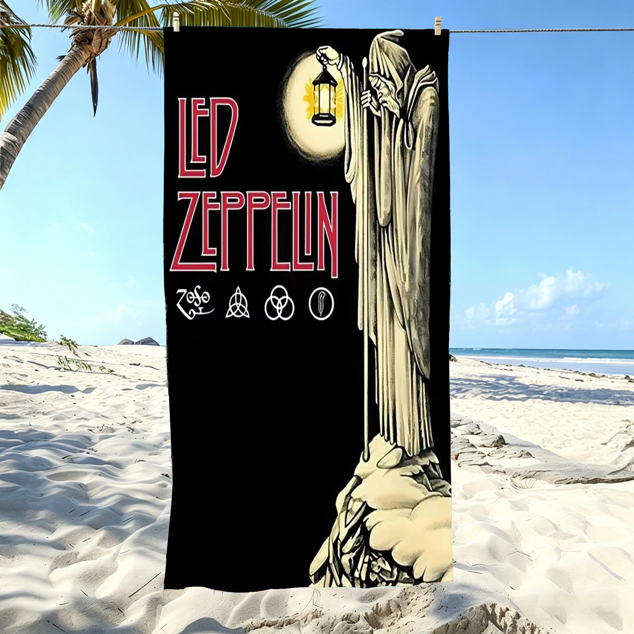 1pc Led Zeppelin Hermit The Lantern Man Beach Towel Microfiber Quick Dry Bath Towel For Pool Beach Travel Rock Metal Fans Gift