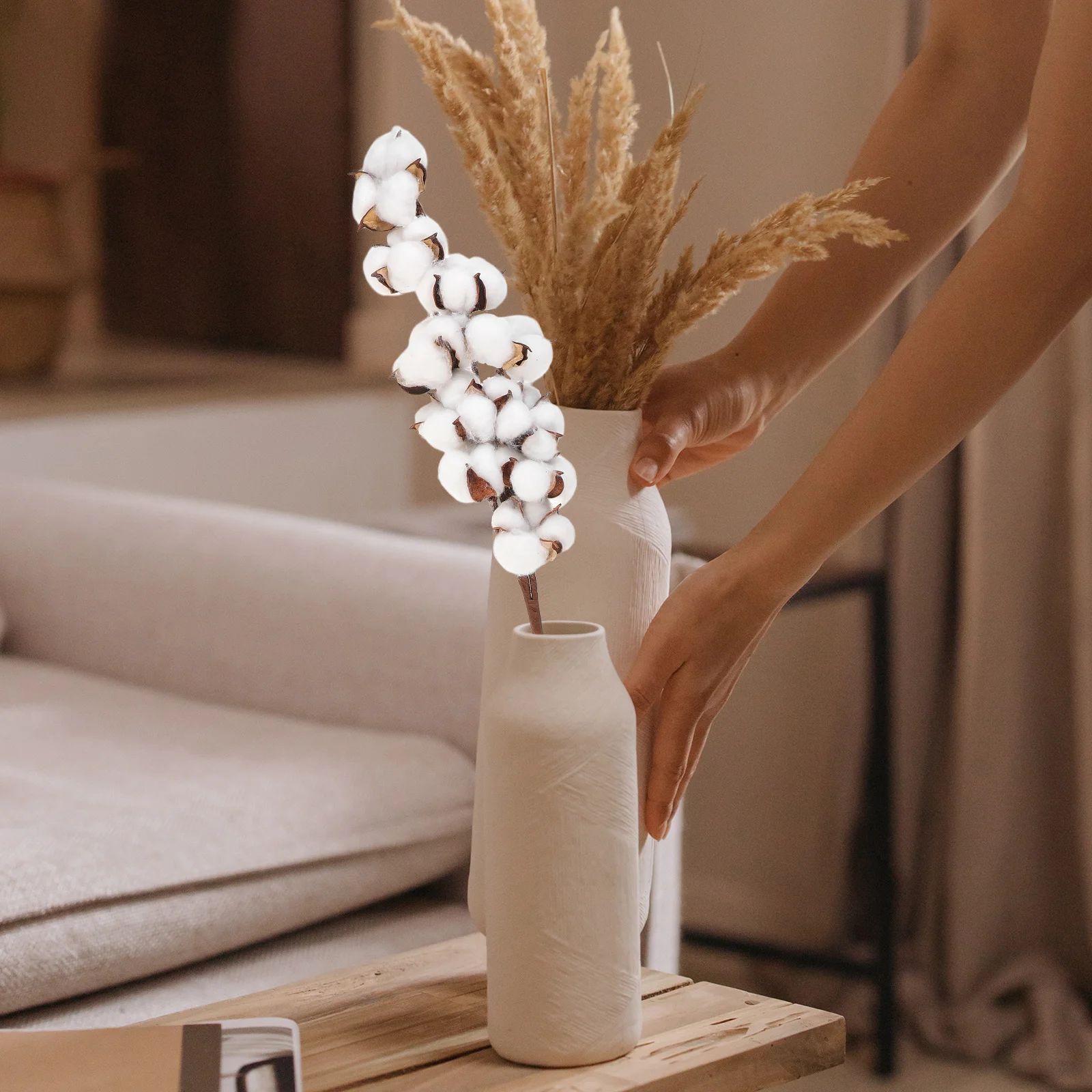 

Simulated Cotton Stem Decor Artificial Dried Cotton Balls For Home Wedding Party Vase Filler Diy Rustic Floral Arrangement