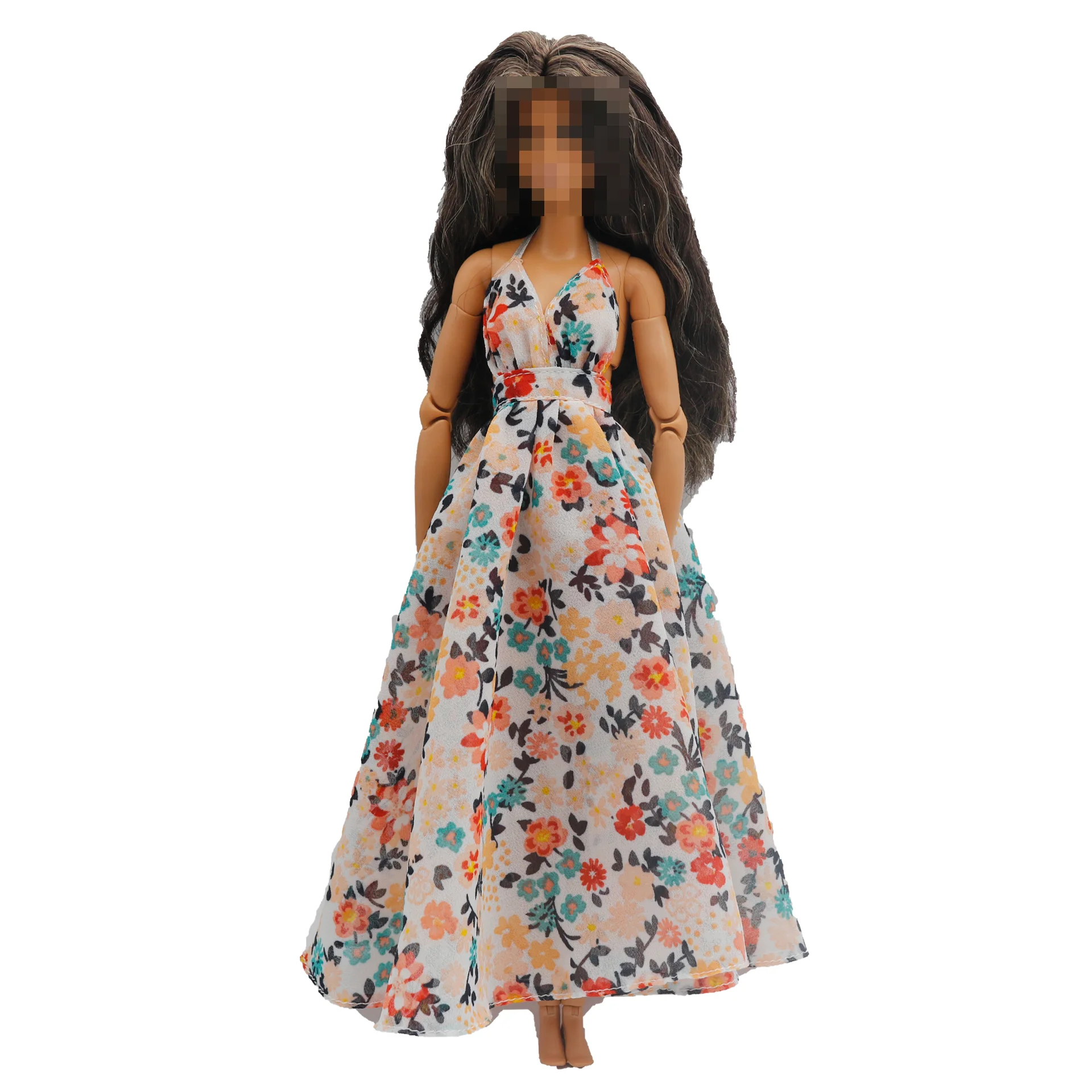 New 30cm 1/6 Sling backless floral Chiffon maxi irregular hem dress Accessories Clothes for B.Doll 11.5\