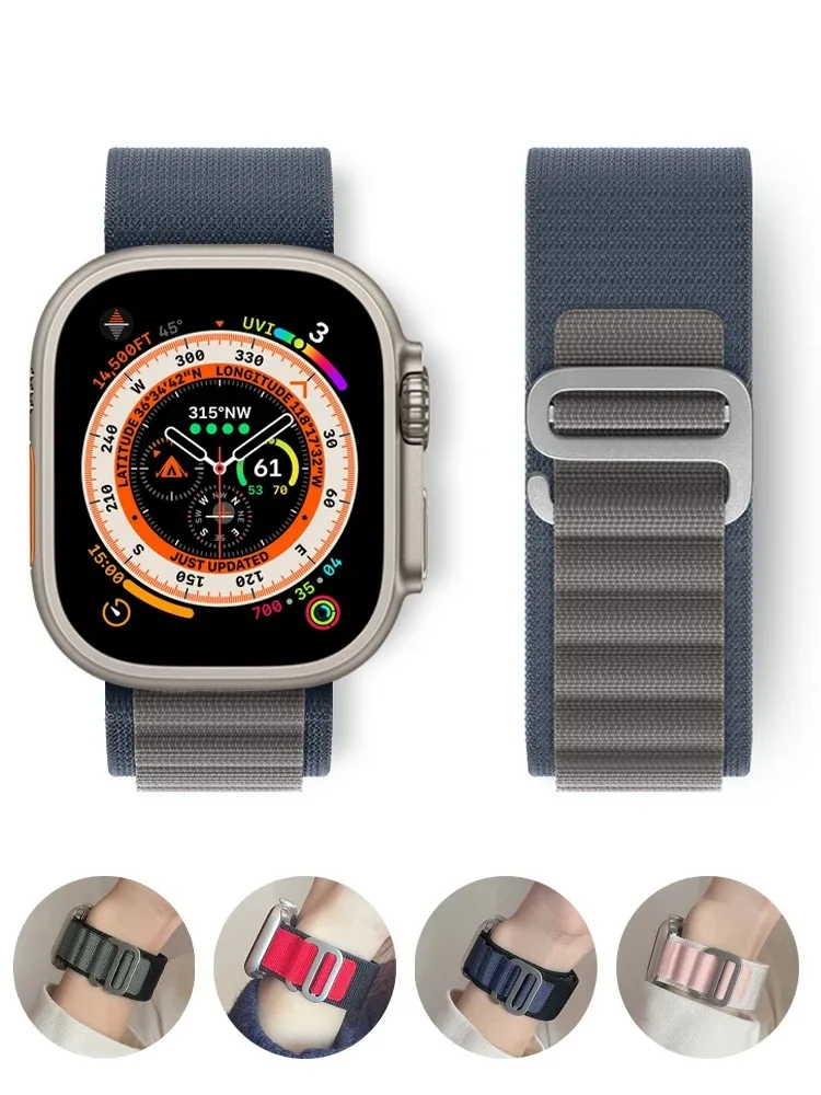 Pulseira Alpine para Apple Watch Band, Pulseira de Nylon, Pulseira para iWatch Series 9, 5, SE, 6, 7, 8, Ultra 2, 49mm, 44mm, 40mm, 45 milímetros, 41 milímetros, 38 milímetros, 42 milímetros