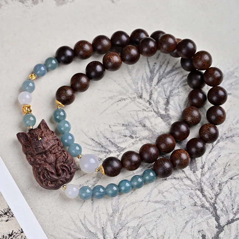 Vietnam Nha Trang Emperor Purple Qi Nan 8mm Submerged Jadeized Agarwood Bracelet Double Circle Agarwood Carving Gift