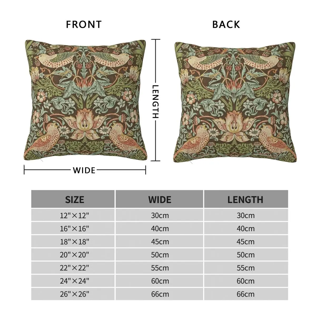 William Morris Strawberry Thief Square Pillowcase Polyester Linen Velvet Printed Zip Decor Pillow Case Car Cushion Cover