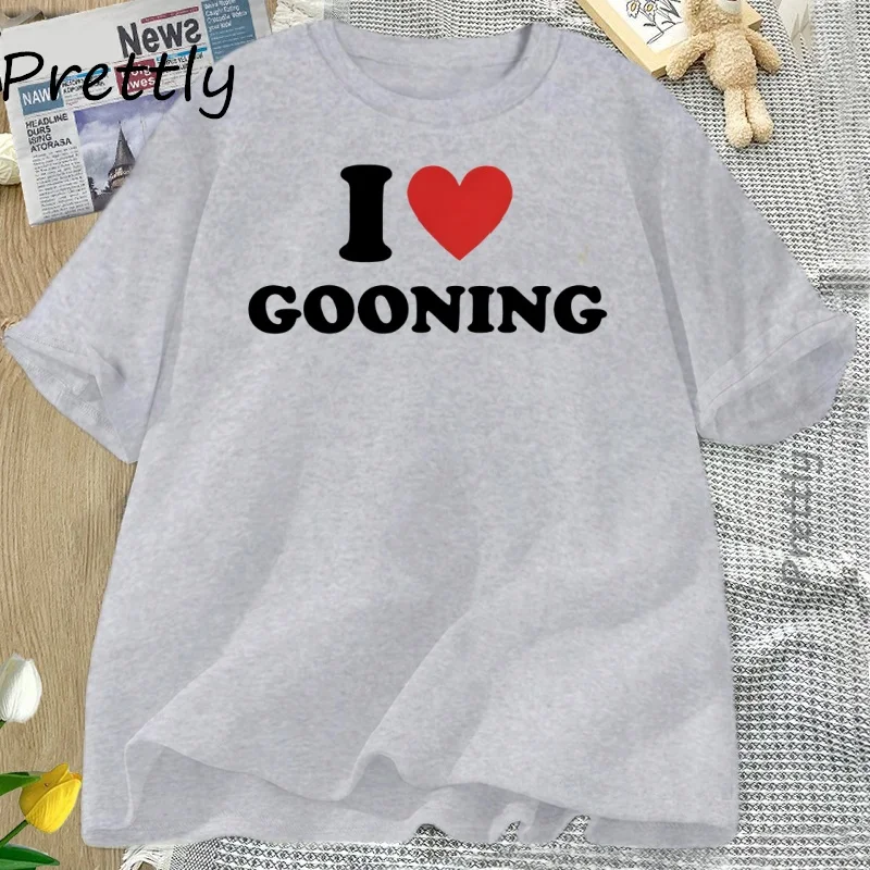 أنا القلب Gooning تي شيرت الحب Gooning التي شيرت تتجه قصيرة الأكمام القطن تي شيرت الملابس النسائية المتضخم بلوزات مستديرة العنق الشارع