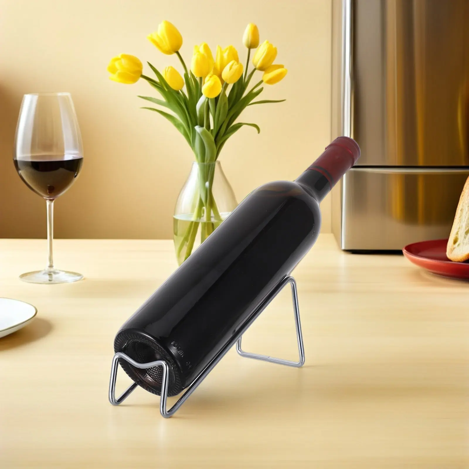 Modern Stainless Steel Wine Rack for Table Countertop Desktop Vertical Red Wine Bottle Display Stand Elegant Space Saving