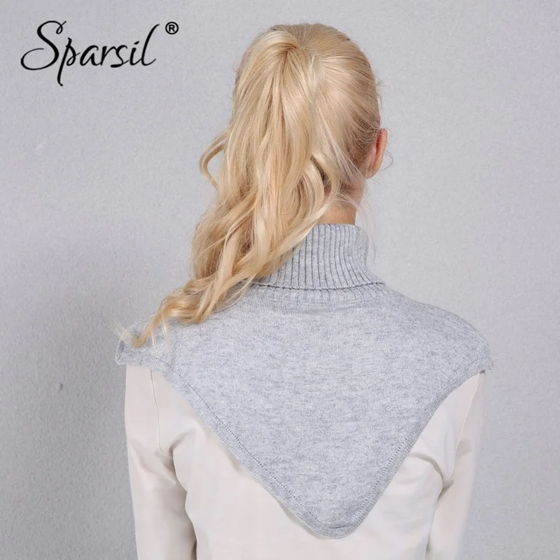 Sparsil Women Winter Turtleneck Knitted Ring Scarf Irregular Design Cap Collar Autumn Knitting Pullover Warm Soft Scarves