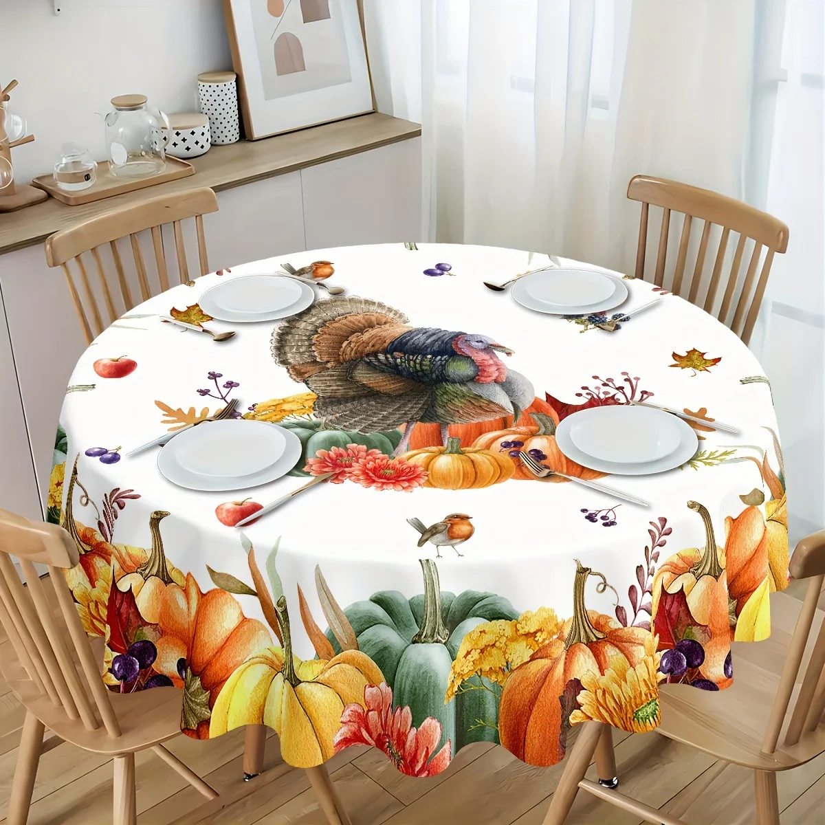 1 piece of vintage Thanksgiving pumpkin and turkey tablecloth, harvest and fruit/vegetable tableclothzyc