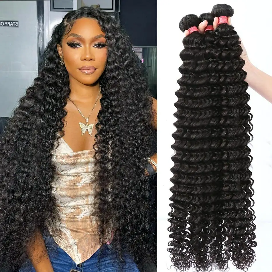 Sophianna Deep Wave Human Hair Bundles Brazilian Weaving 28 30 40 42 Inch Natural Human Hair Remy Loose Curly Wave Hair Bundles