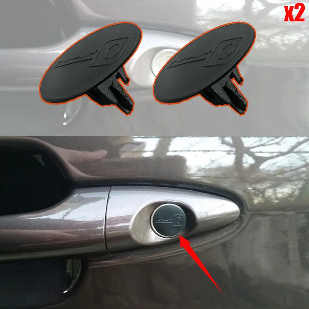 2x Car Door Handle Key Hole Cap Plug Trim Cover KeyHole Clips Lock Protection Dustproof For Volvo S60 I S60 R XC70 II NEW Black