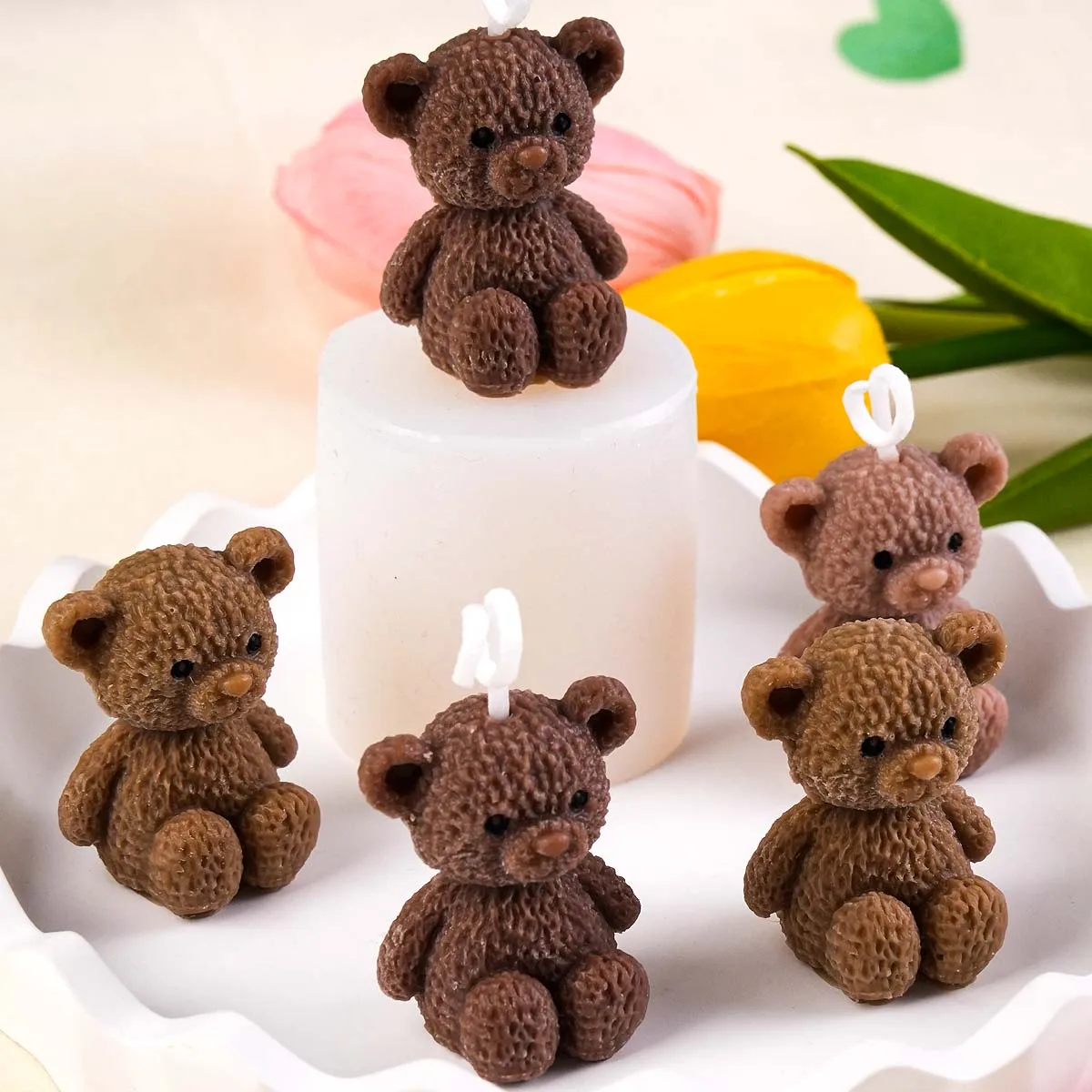 3D Mini Bären Silikon Kerzenform DIY Handgemachte Niedliche Tier Aroma Seife Gips Harz Bastelformen für Zuhause Valentinstag Deko