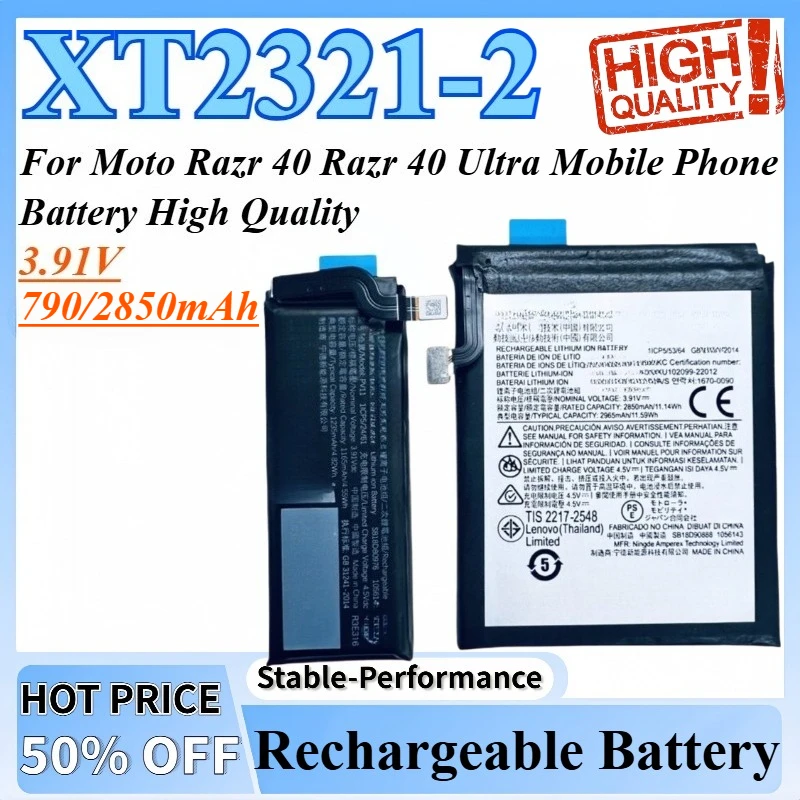 3.91V 790/2850mAh XT2321-2 ​Rechargeable Lithium Battery For Moto Razr 40 ​Razr 40 Ultra Mobile Phone Battery High Quality
