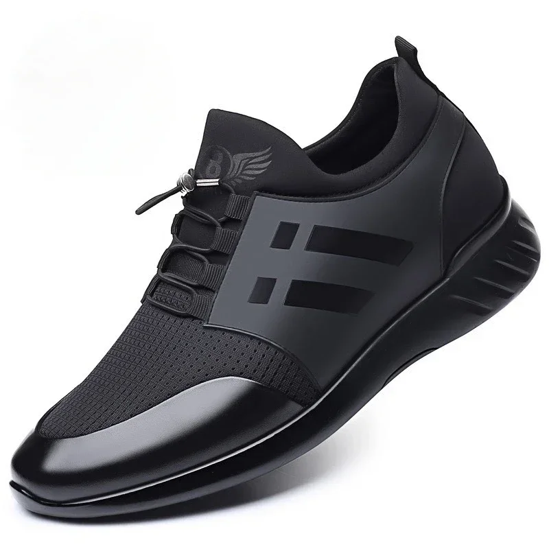 Zapatillas de deporte masculinas de cuero de alta calidad, zapatillas para correr con aumento de altura para hombre, cómodas zapatillas informales