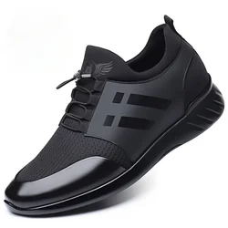 High Quality Leather Male Sneakers Height Increase Running Shoes for Men Comfortable Elastic Band Slip on Men Casual Shoes Tenis