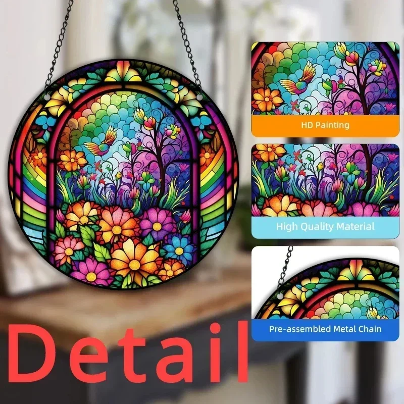 Birds Series Stained Window Suncatcher Home Room Decor Parrot Hummingbird Acrylic Wall Hanging Pendant Porch Garden Ornament DIY