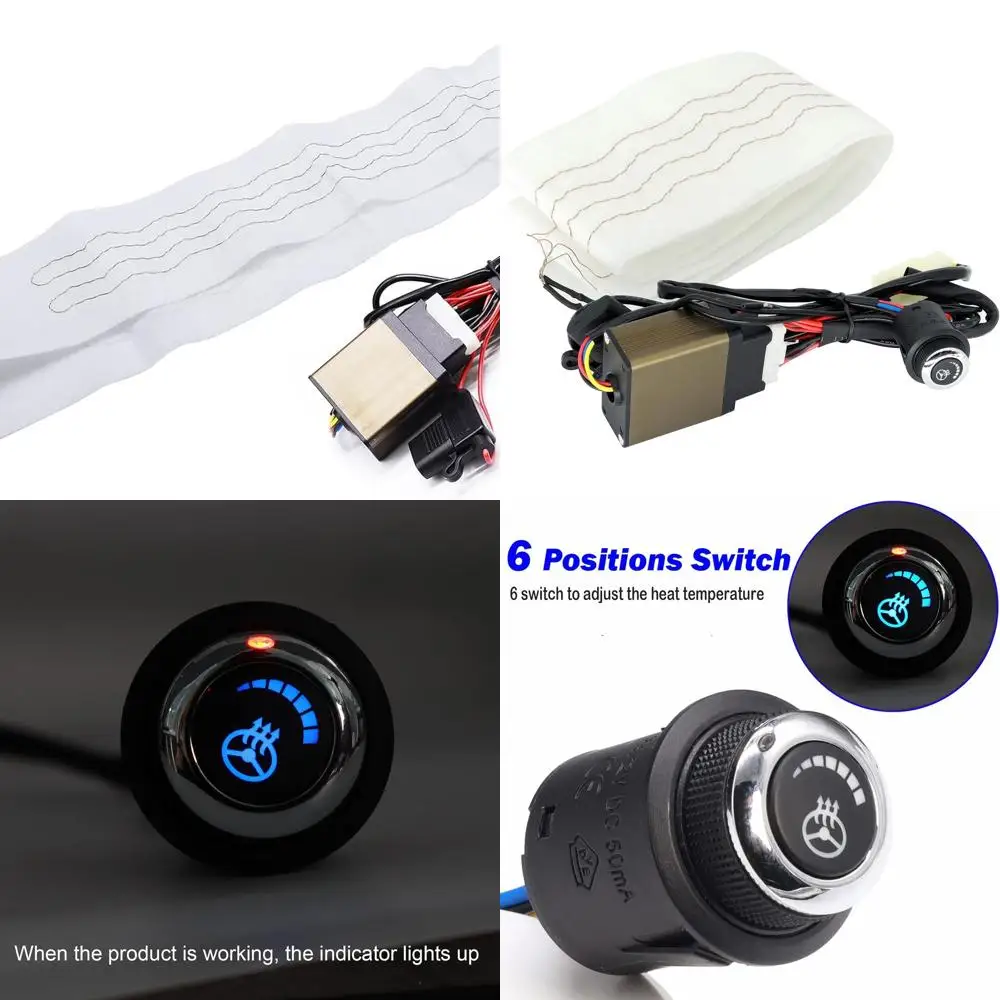 Car DIY Heated Steering Wheel Cover kit 6 Gears Switch 12V Qucik Heating Warm Pad Winter Universal Hand Warmer