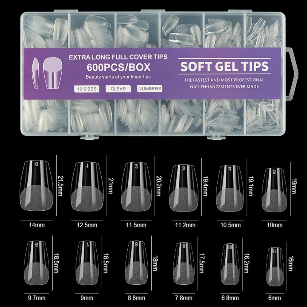 

600 шт. ультратонкие короткие типсы без следов, прозрачное наращивание, полупокрытие, накладные кончики, короткие квадратные формы для ногтей в форме гроба, сделай сам