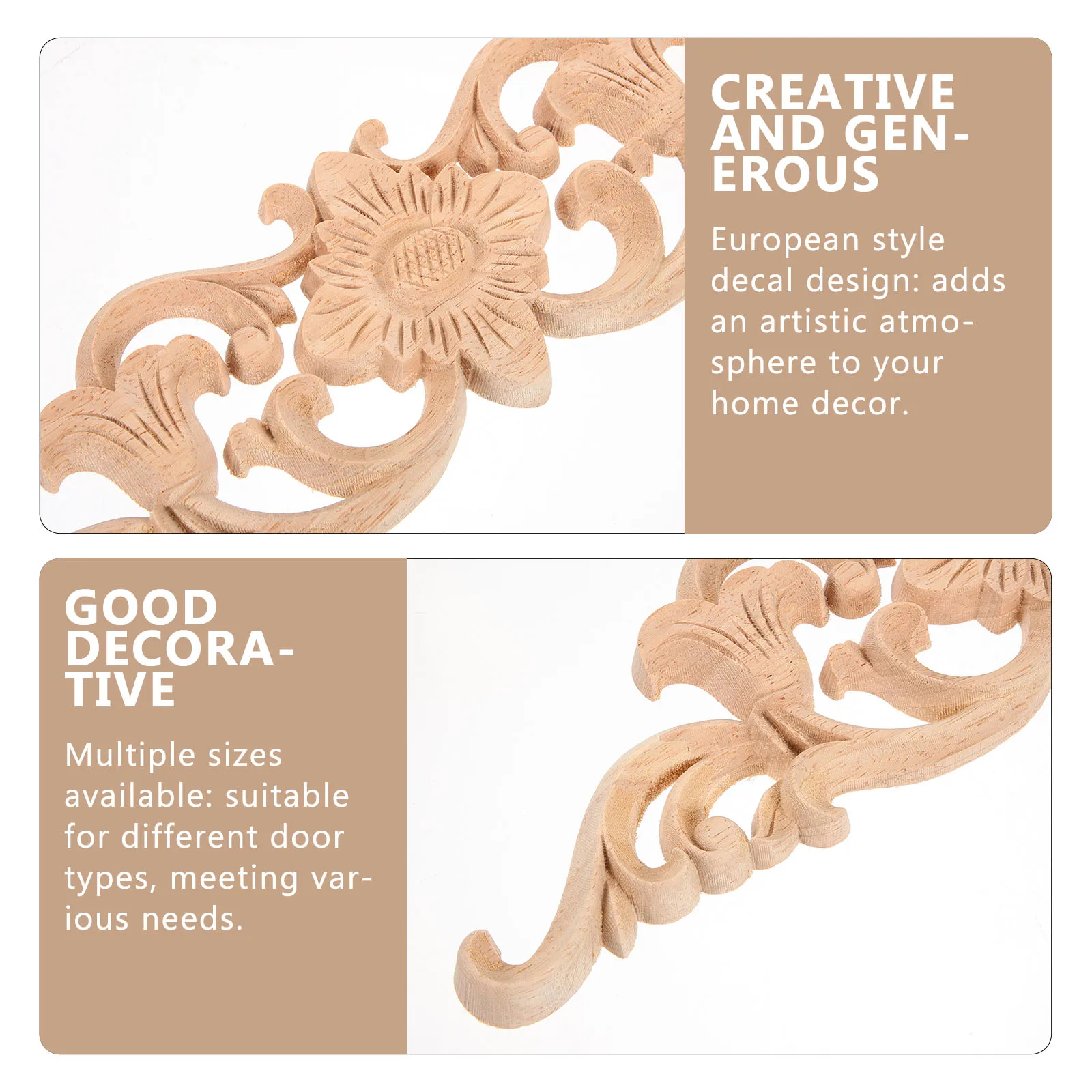 

2 Pcs Wood Carving Accessories 32x8cm Unpainted Decorative Appliques for Furniture Cabinet Door Retro Wooden Decal