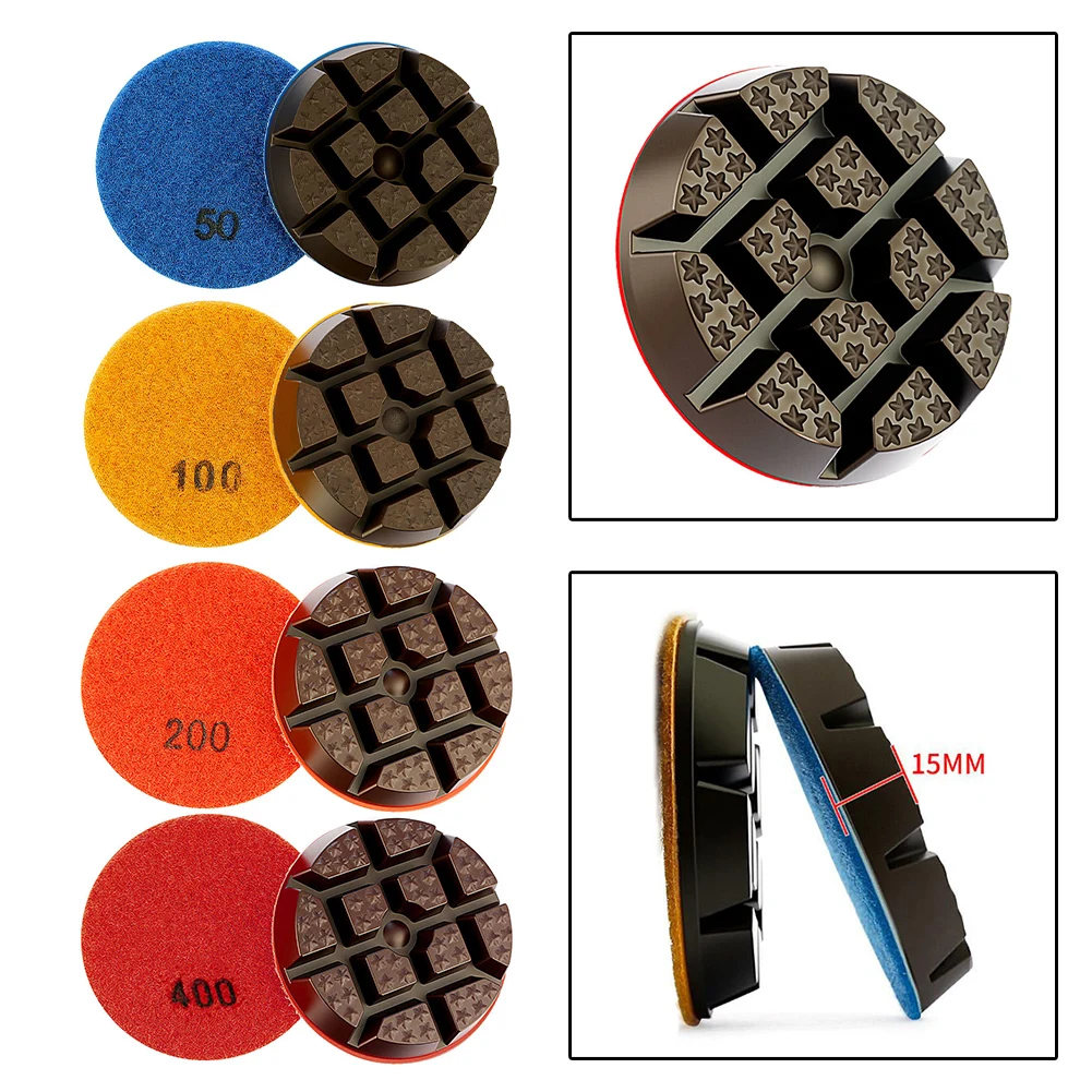 

80mm Emery Dry/Wet Polishing Pads 50/100/200/400 Grit 15mm Thickened Grinding Disc For Granite Marble Concrete Cement Floor