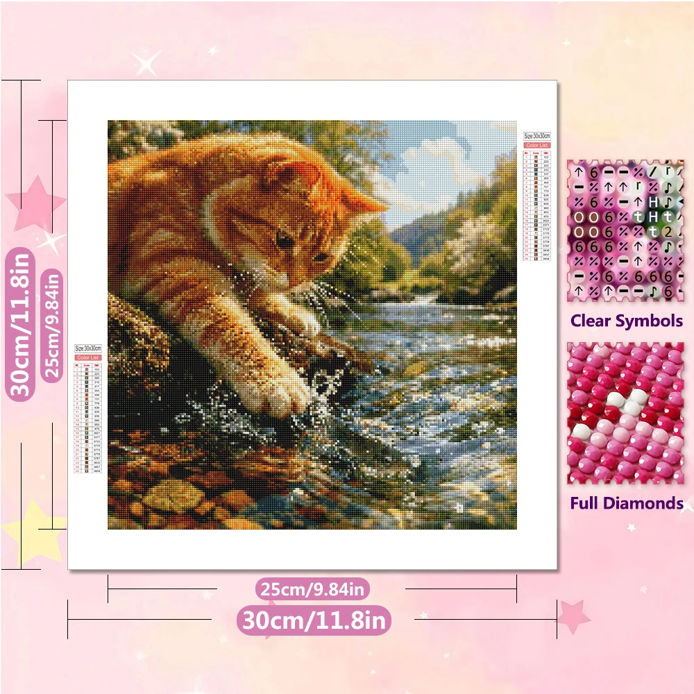 EverShine New Arrivals Diamond Painting Cat Catching Fish Diamond Mosaic Amimal Landscape Complete Kit Decorative Paintings