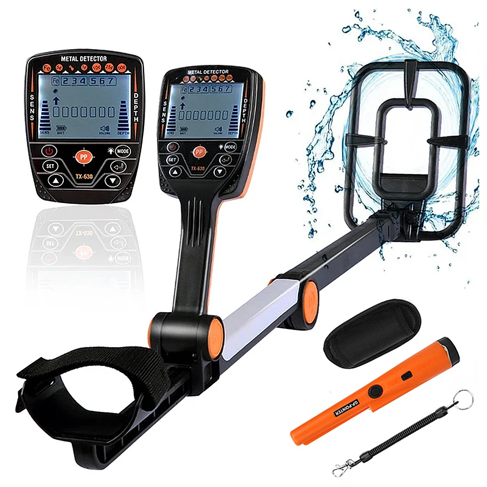 TX630 Foldable Metal Detector Gold Mine Treasure Hunting Detector Pinpoint Target ID Cursor LCD Display