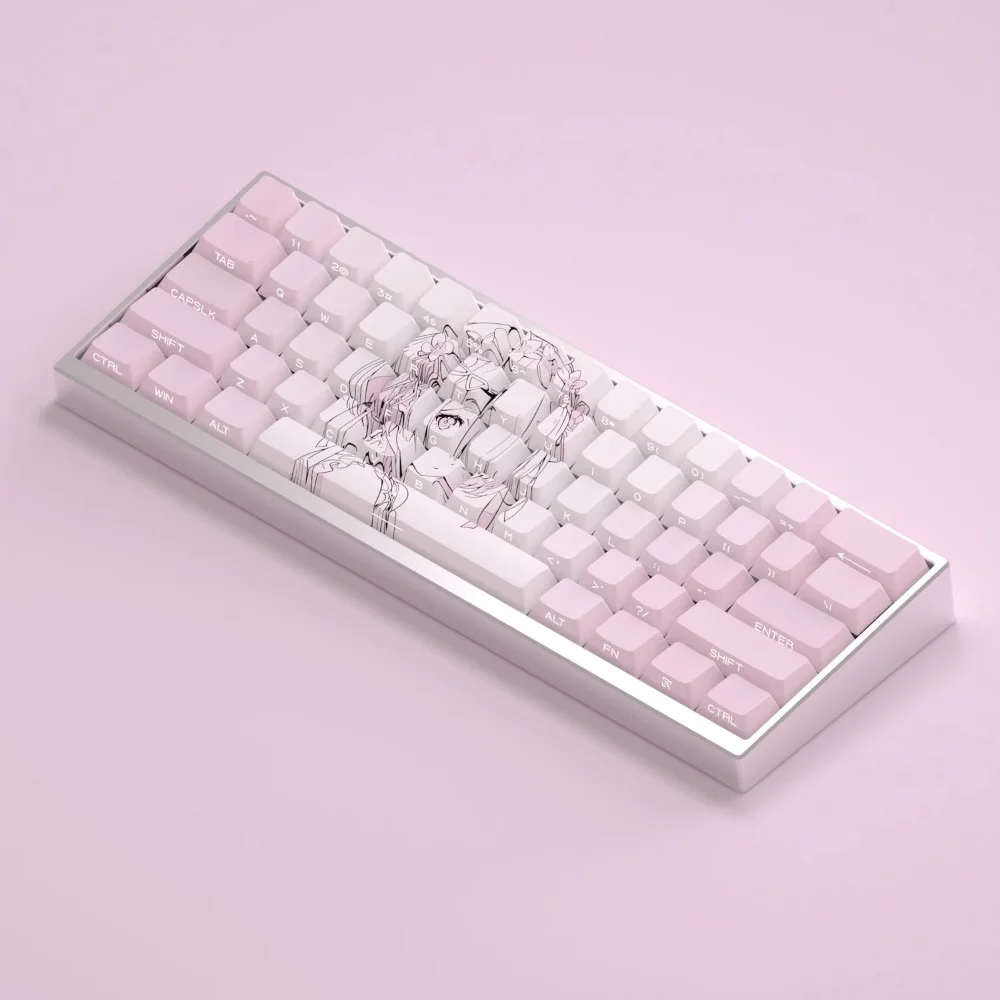 130 Key Rime Key Cap PBT Side Engraved Transparent Pink Cherry Outline Key Cap for Cherry MX 61 68 104 Mechanical Keyboard