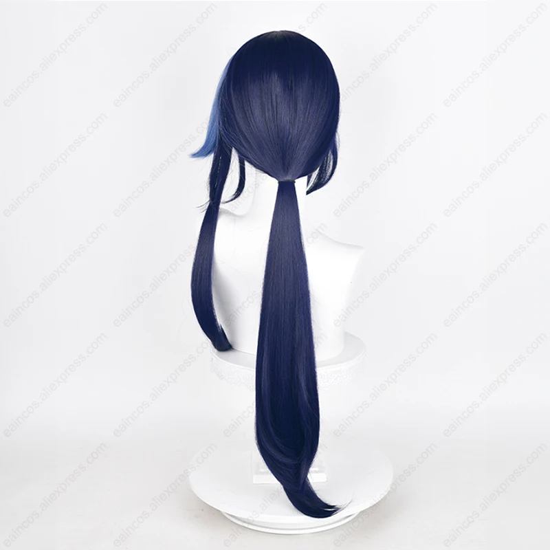 Clorinde Cosplay Pruik 80Cm Lang Blauw Highlights Pruiken Hittebestendige Synthetische Pruiken Halloween Feest