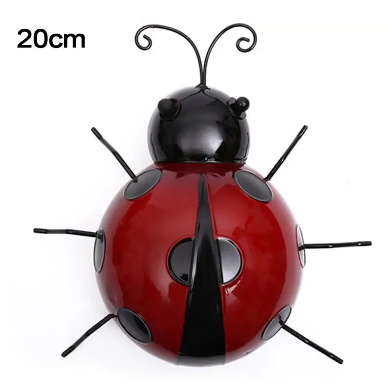 10/16/20cm Metal Ladybug Fence Hanger Wall Hanging Outdoor Garden Decorative Figurine Decoration Crafts Miniatures Home Decor