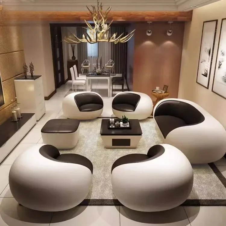Creative leather sofa fashionable personality living room combination casual simple modern office black and white circular arc