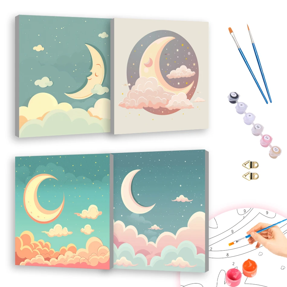 

RUOPOTY Oil Painting By Numbers 20x20cm ready Frame For Beginner Moon Simple Handmade Digital Painting Set Arts Crafts Gift Set