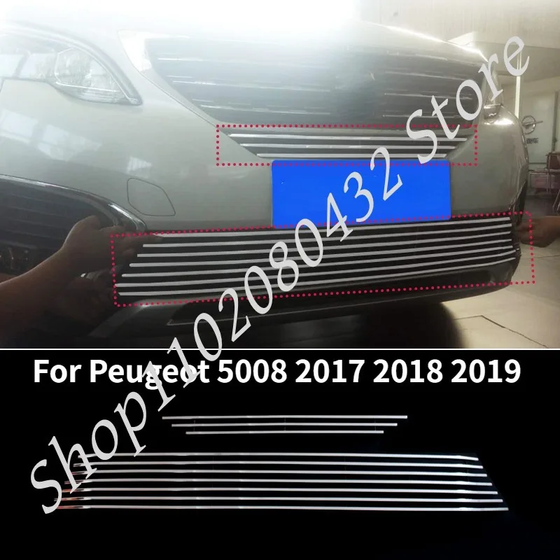 

Автомобильные аксессуары для Peugeot 5008 2017 2018 2019, высококачественная металлическая передняя решетка радиатора, отделка гоночных грилей, отделка, Стайлинг автомобиля