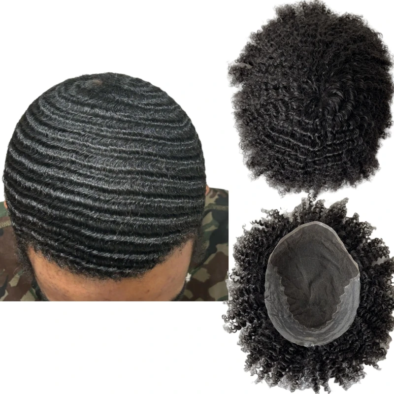 

Indian Virgin Human Hair Replacement 8mm Wave #1b 8x10 Q6 Base Toupee Front Swiss Lace Unit for Black Men