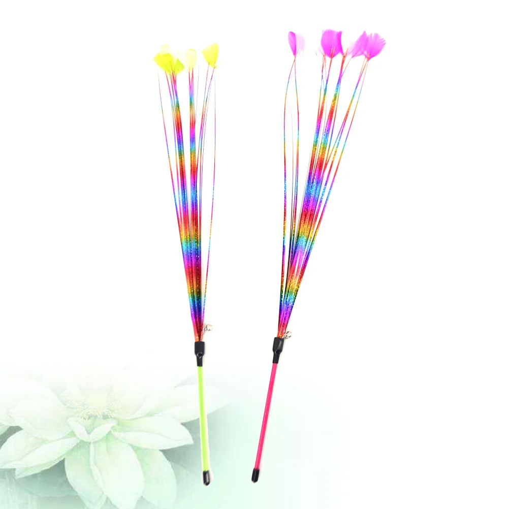 

2Pcs Cat Teaser Stick Colorful Interactive Playing Cat Supplies for Active Kitten Exercise Entertainment