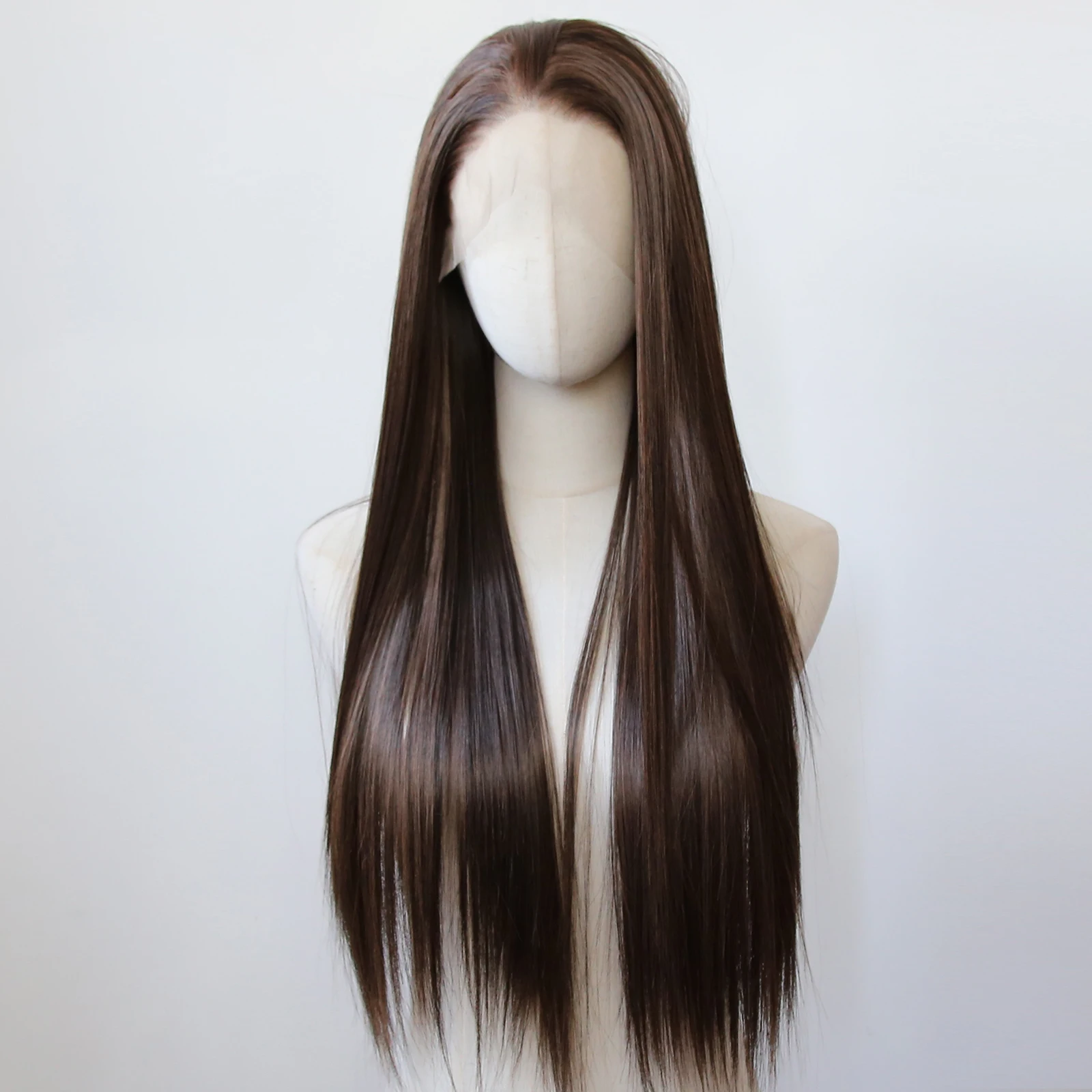 

Black/Brown Synthetic Lace Front Wig Long Straight Lace Front Synthetic Wig Pre Plucked Heat Resistant Hair Daily Wear Cosplay