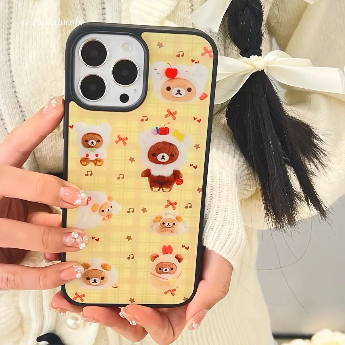Ins الكورية الكرتون لطيف الأصفر متقلب Rilakkuma جراب هاتف آيفون 17 الهواء 16 15 14 13 12 11 برو XR ماكس 8 7 زائد Y2K غطاء #3
