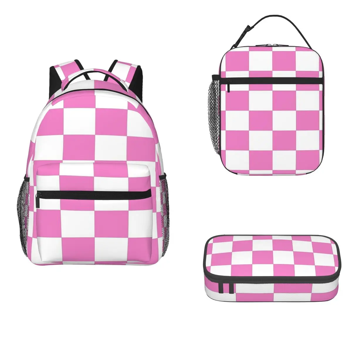 

Pink Check Bedspread - Girls Room Duvet Phone Cover Backpacks Bookbag Students School Bag Rucksack Lunch Pen Bag Three-Piece Set