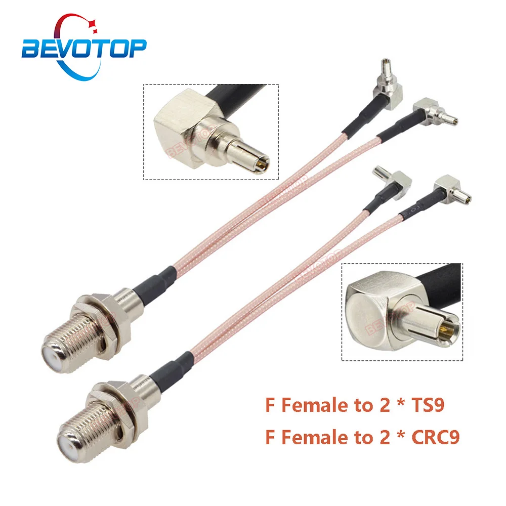 RG316 Splitter Cable F Female to 2x TS9 / CRC9 Male Right Angle 90° Plug Y Type Splitter Combiner Jumper Pigtail  10CM to 2M