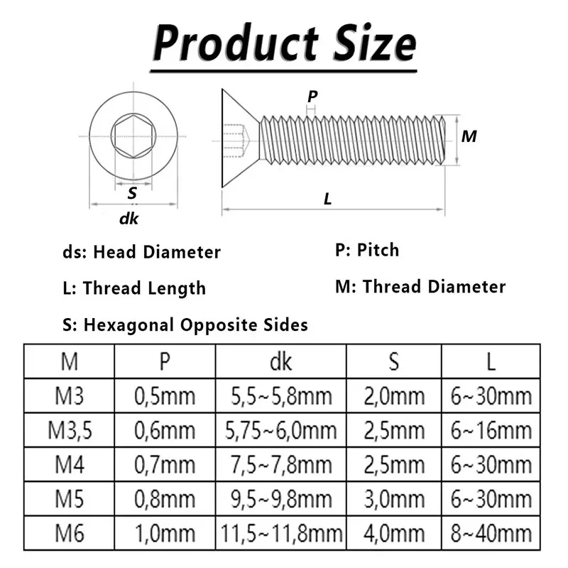 5Pcs 7075 Aluminum Allen Screws M3 M4 M5 M6x6/8/10/12/15/16/20/25 Flat Hex Socket Countersunk Head Screws Bolts Anodized Color
