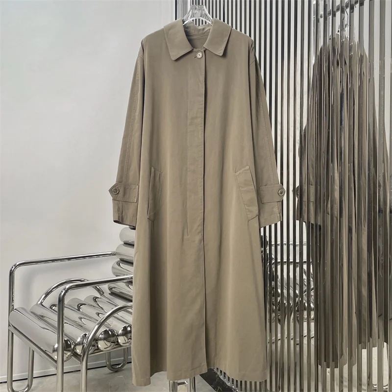 خندق معطف امرأة جديد خريف 2025 صدر واحد سليم صالح المرأة سترة واقية عالية الجودة القطن الخالص معطف طويل سترة نسائية