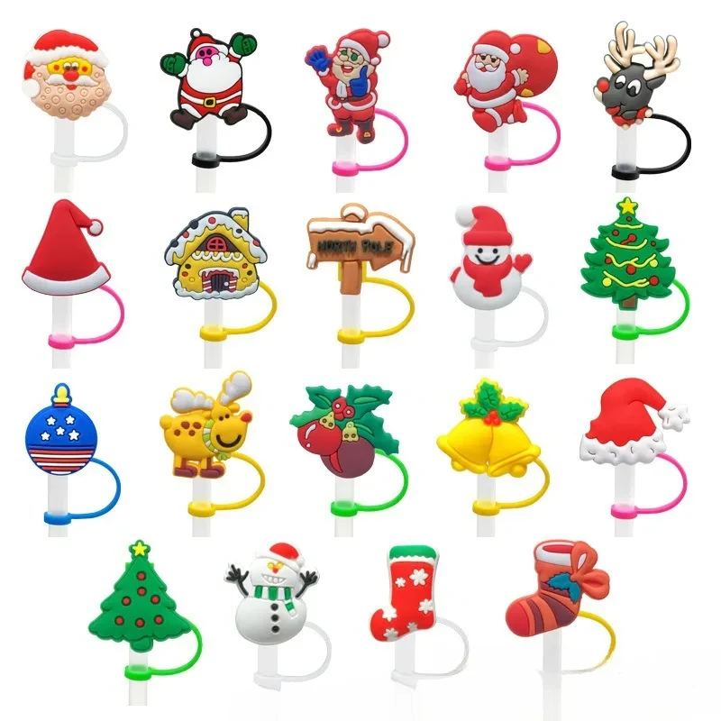 8mm Silicone Cartoon Christmas Straw Cover Cap For Cup Reusable Straw Topper Compatible 30&40 Oz Drinking Dust Cap Straw Tips