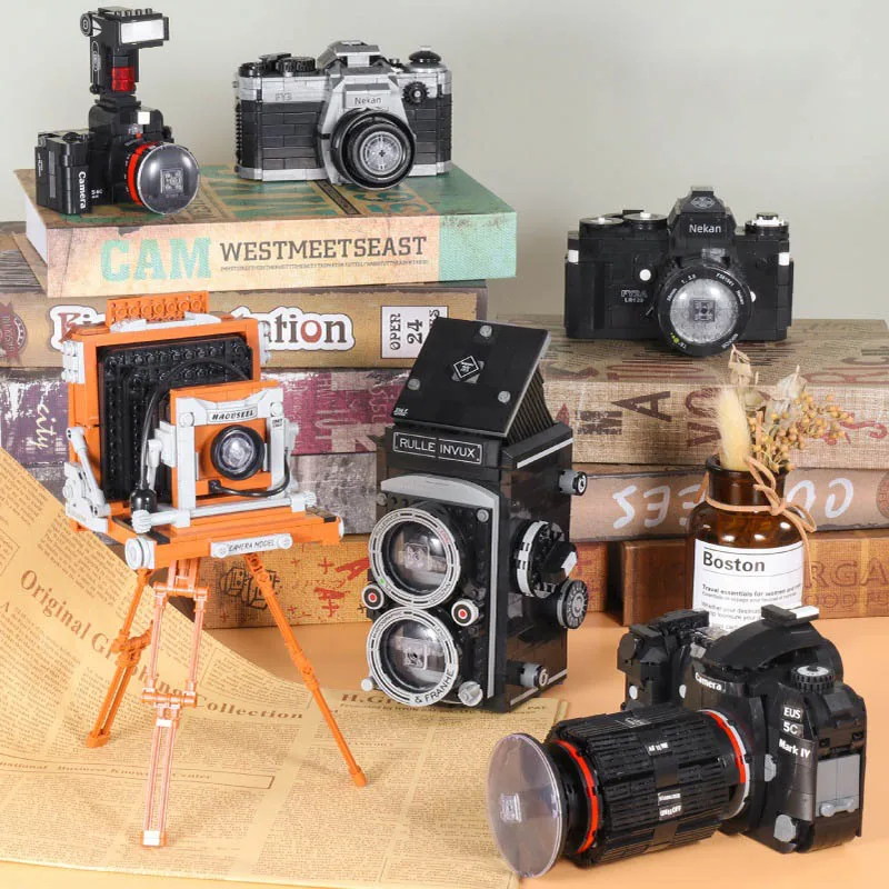 Criativo Retro Câmera Digital Building Blocks Emulated Video Recorder Polaroid Model Assemble Mini Bricks Brinquedos Para Crianças Presentes