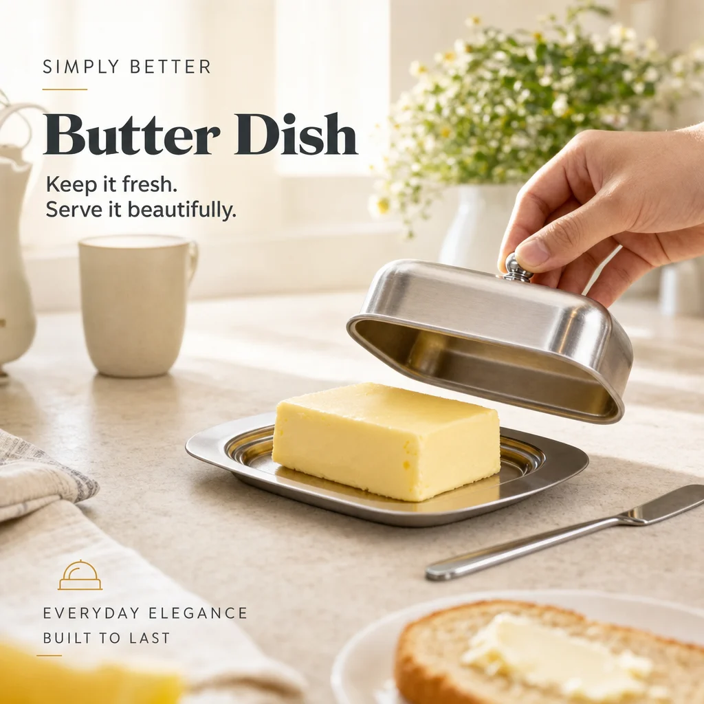 Butter Dish, Stainless Steel Butter Dish with Lid - Solid Cheese/Butter Container - Butter Cheese Storage Box and Butter Knife